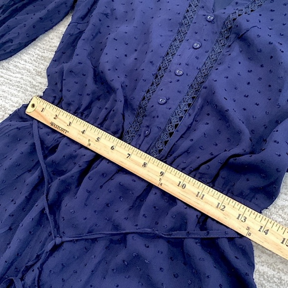 NWT ASOS Swiss Dot Ruffle Skater Dress Size 12 Oasis Navy Tie Waist Button Front - Picture 9 of 13